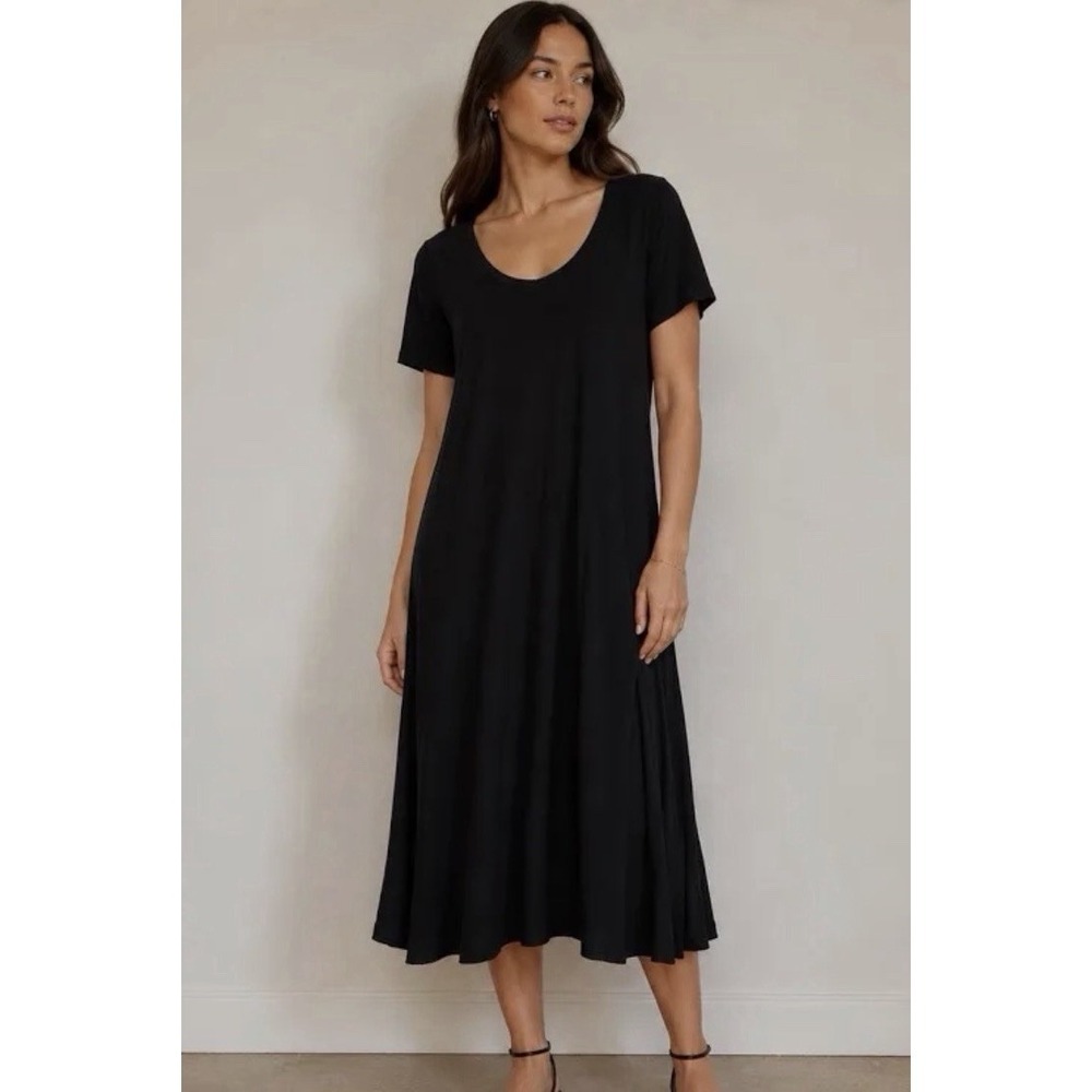 Natural Life Black Knit Midi Dress L Lagenlook Boho Free Spirit Cotton